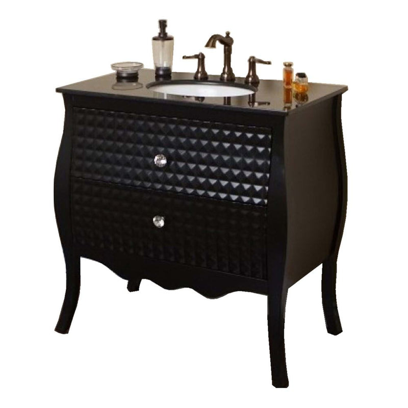 Bellaterra Home 203057B 36" vanity, Black, black granite top, front view on a white background
