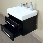 Bellaterra Home 203102-D 48.5" vanity, Black, white ceramic top, angled view with the drawer open