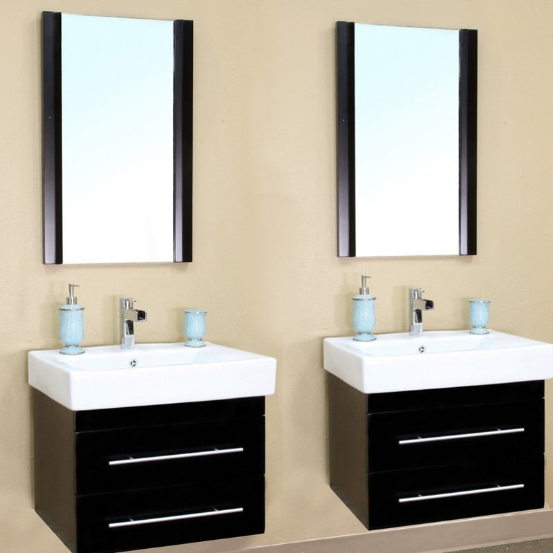 Bellaterra Home 203102-D 48.5" vanity, Black, white ceramic top, front view on a white background
