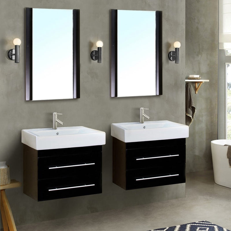 Bellaterra Home 203102-D 48.5" vanity, Black, white ceramic top, installed in a bathroom