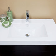 Bellaterra Home 203107-S Chest 31.5" vanity, Black, white ceramic top, countertop and sink close-up