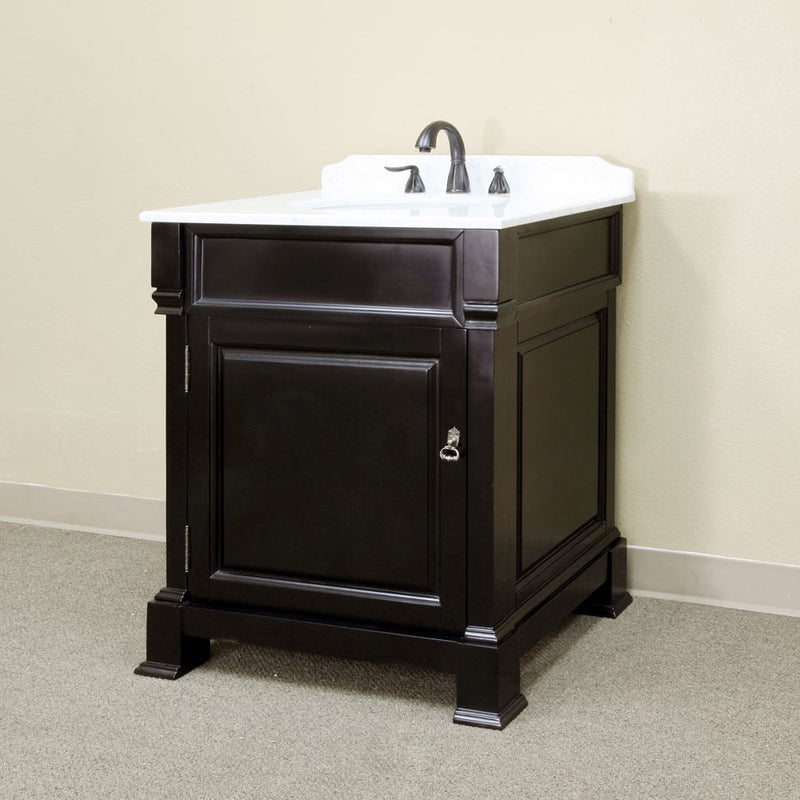Bellaterra Home 205030-ES 30" vanity, Espresso, white marble top, front view on a white background