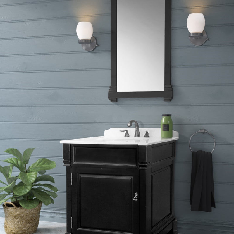 Bellaterra Home 205030-ES 30" vanity, Espresso, white marble top, installed in a bathroom
