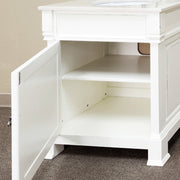 Bellaterra Home 205030-WH 30" vanity, White with rubbed edges, white marble top, angled view with doors open showing the