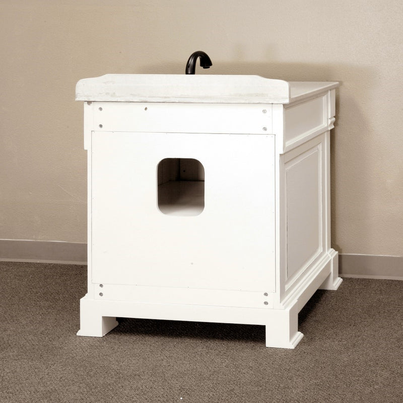 Bellaterra Home 205030-WH 30" vanity, White with rubbed edges, white marble top, back view
