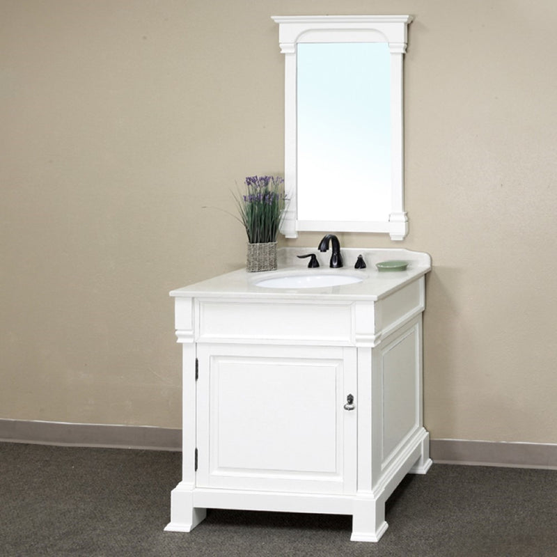 Bellaterra Home 205030-WH 30" vanity, White with rubbed edges, white marble top, front view on a white background