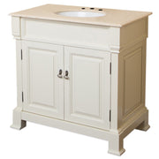 Bellaterra Home 205036-CR 36" vanity, Cream White with rubbed edges, cream marble top, front view on a white background