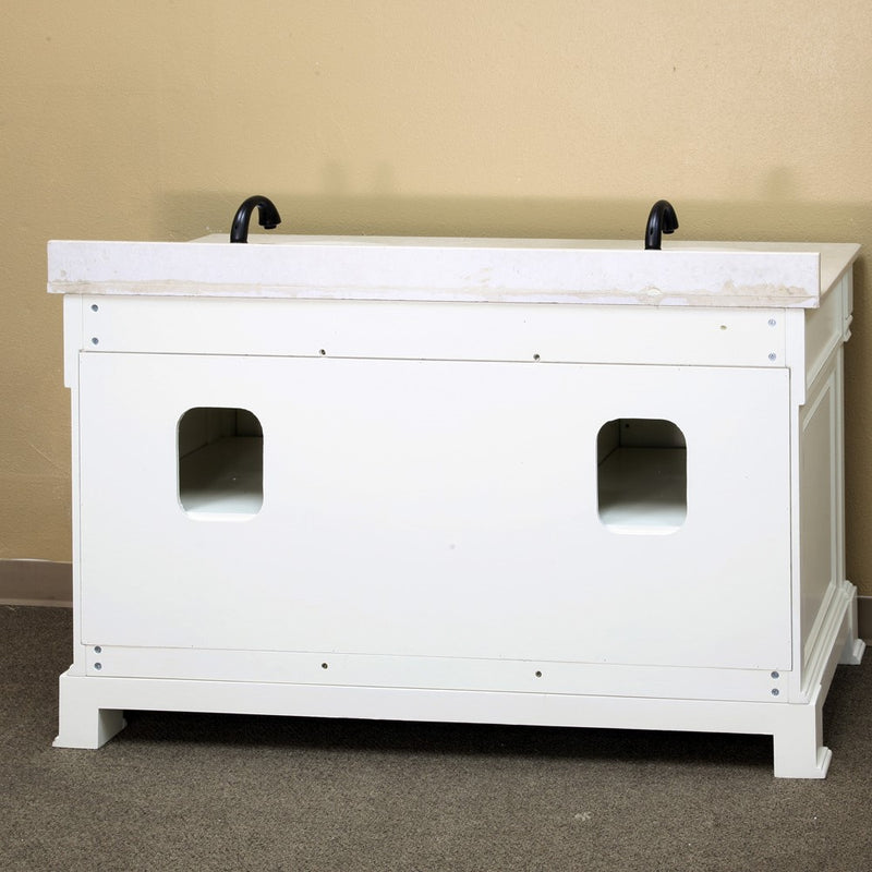 Bellaterra Home 205060-D-CR 60" vanity, Cream White with rubbed edges, cream marble top, back view