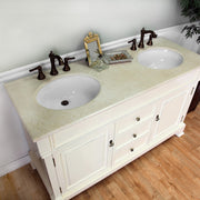 Bellaterra Home 205060-D-CR 60" vanity, Cream White with rubbed edges, cream marble top, front view on a white background