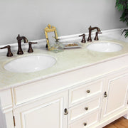 Bellaterra Home 205060-D-CR 60" vanity, Cream White with rubbed edges, cream marble top, countertop and sink close-up