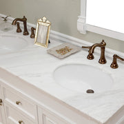 Bellaterra Home 205060-D-WH 60" vanity, White with rubbed edges, white marble top, countertop and sink close-up