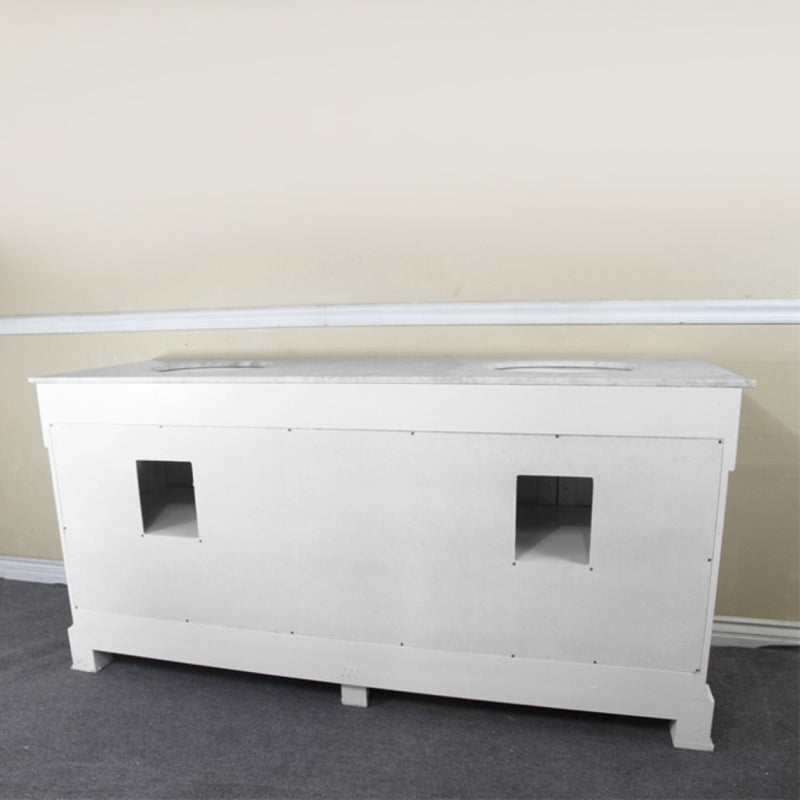 Bellaterra Home 205072-D-WH 72" vanity, White with rubbed edges, white marble top, back view