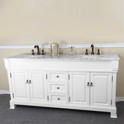Bellaterra Home 205072-D-WH 72" vanity, White with rubbed edges, white marble top, front view on a white background
