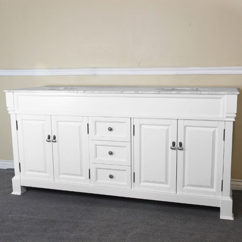 Bellaterra Home 205072-D-WH 72" vanity, White with rubbed edges, white marble top, front