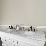 Bellaterra Home 205072-D-WH 72" vanity, White with rubbed edges, white marble top, countertop and sink close-up