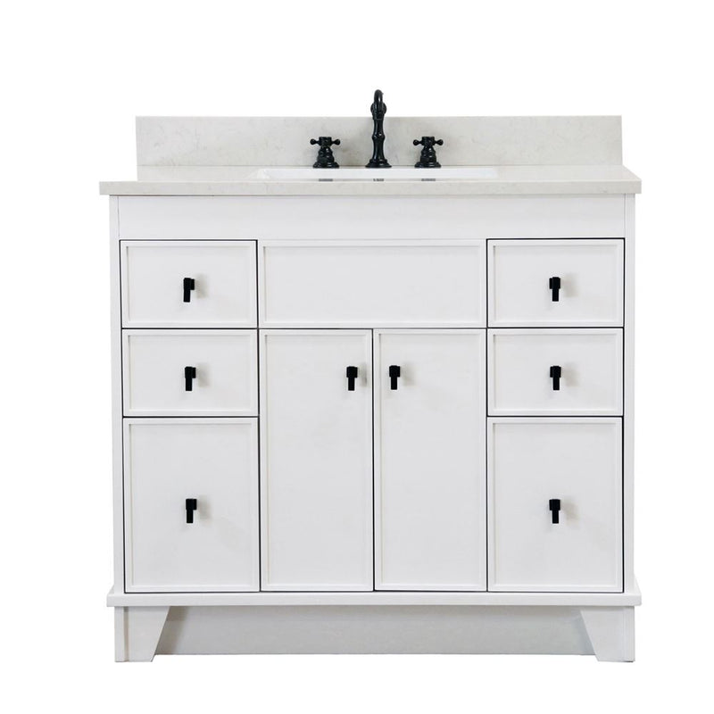 Bellaterra Home 3922-BL-WH-AQ Lagos 39" vanity, White, white engineered stone top, front view on a white background