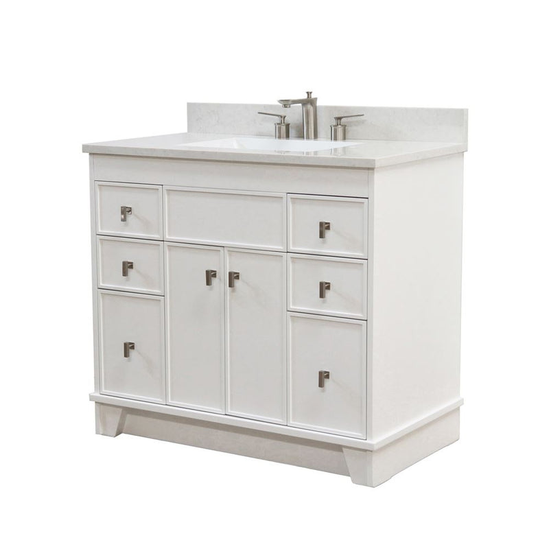 Bellaterra Home 3922-BN-WH-AQ Lagos 39" vanity, White, white engineered stone top, angled view on a white background