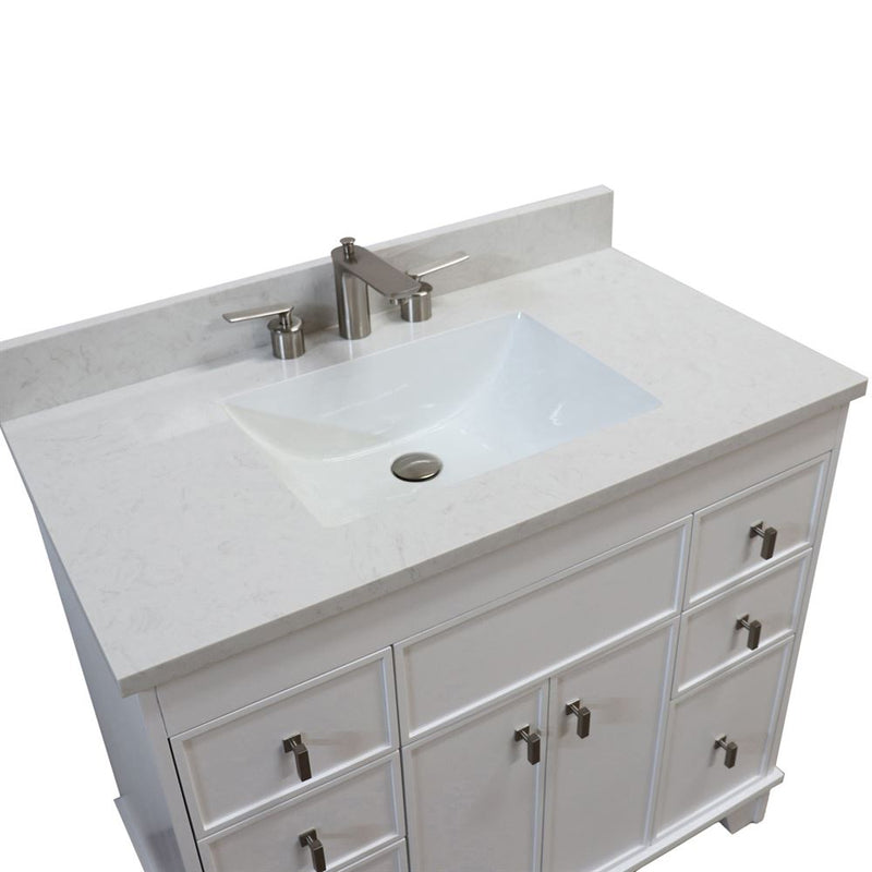 Bellaterra Home 3922-BN-WH-AQ Lagos 39" vanity, White, white engineered stone top, countertop edge close-up