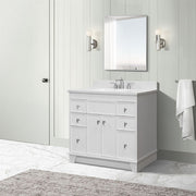Bellaterra Home 3922-BN-WH-AQ Lagos 39" vanity, White, white engineered stone top, installed in a bathroom