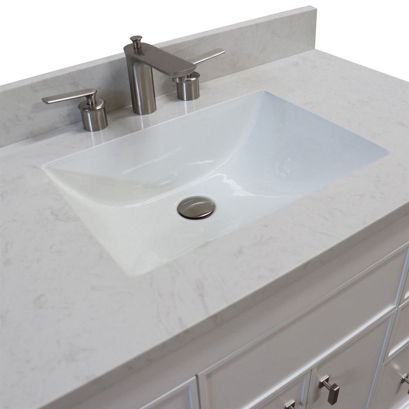 Bellaterra Home 3922-BN-WH-AQ Lagos 39" vanity, White, white engineered stone top, countertop and sink close-up