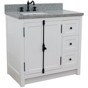 Bellaterra Home 400100-37L-GA-GYR Plantation 37" vanity, Glacier Ash, gray granite top, front view on a white background