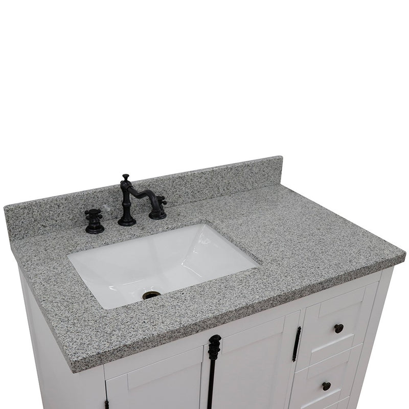Bellaterra Home 400100-37L-GA-GYR Plantation 37" vanity, Glacier Ash, gray granite top, countertop and sink close-up