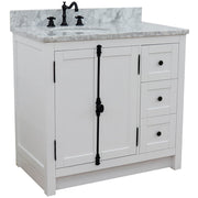Bellaterra Home 400100-37L-GA-WMO 37" vanity, Glacier Ash, White Carrara top, left doors, three-quarter view