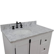 Bellaterra Home 400100-37L-GA-WMO 37" vanity, Glacier Ash, White Carrara top, left doors, oval sink close-up