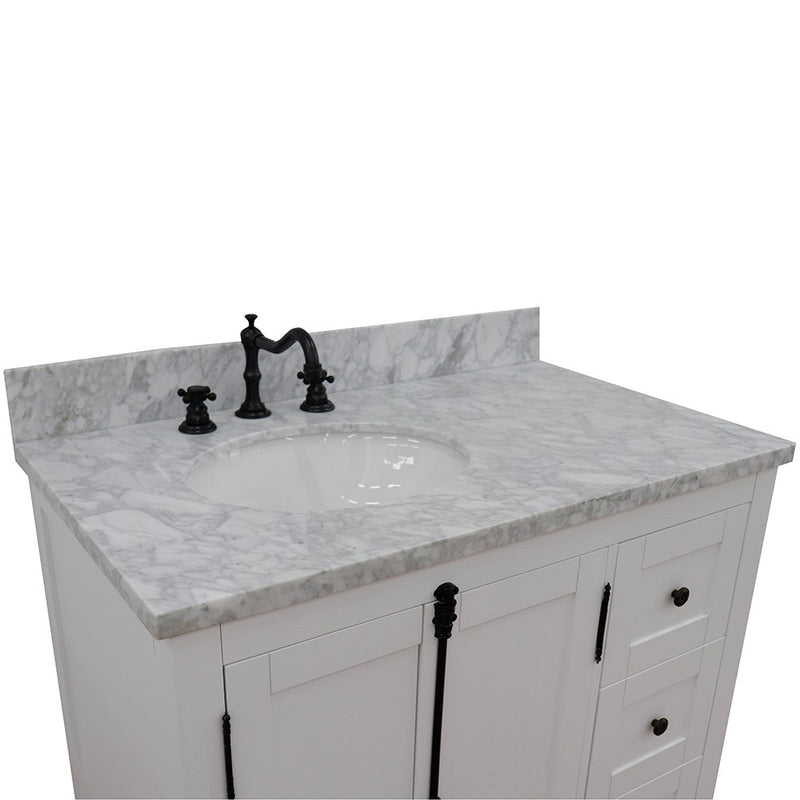 Bellaterra Home 400100-37L-GA-WMO 37" vanity, Glacier Ash, White Carrara top, left doors, oval sink close-up