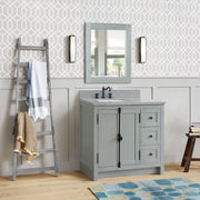 Bellaterra Home 400100-37L-GYA-GYR Plantation 37" vanity, Gray Ash, gray granite top, installed in a bathroom