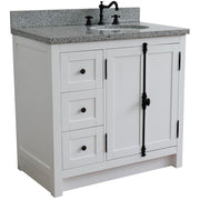 Bellaterra Home 400100-37R-GA-GYO Plantation 37" vanity, Glacier Ash, gray granite top, front view on a white background