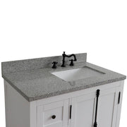 Bellaterra Home 400100-37R-GA-GYR Plantation 37" vanity, Glacier Ash, gray granite top, countertop and sink close-up