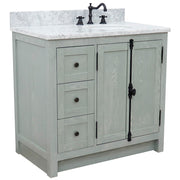 Bellaterra Home 400100-37R-GYA-WMO Plantation 37" vanity, Gray Ash, White Carrara marble top, front view on a white