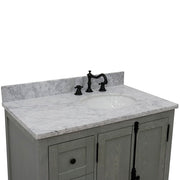 Bellaterra Home 400100-37R-GYA-WMO Plantation 37" vanity, Gray Ash, White Carrara marble top, countertop and sink close-up