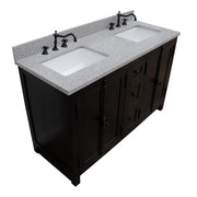 Bellaterra Home 400100-55-BA-GY Plantation 55" vanity, Brown Ash, gray granite top, elevated angle