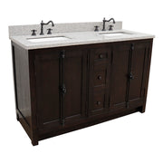 Bellaterra Home 400100-55-BA-GY Plantation 55" vanity, Brown Ash, gray granite top, front view on a white background