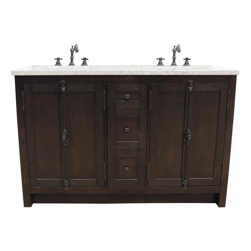 Bellaterra Home 400100-55-BA-GY Plantation 55" vanity, Brown Ash, gray granite top, front