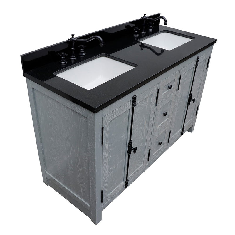 Bellaterra Home 400100-55-GYA-BG Plantation 55" vanity, Gray Ash, Black Galaxy granite top, elevated angle