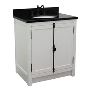 Bellaterra Home 400100-GA-BGO Plantation 31" vanity, Glacier Ash, Black Galaxy granite top, front view on a white background