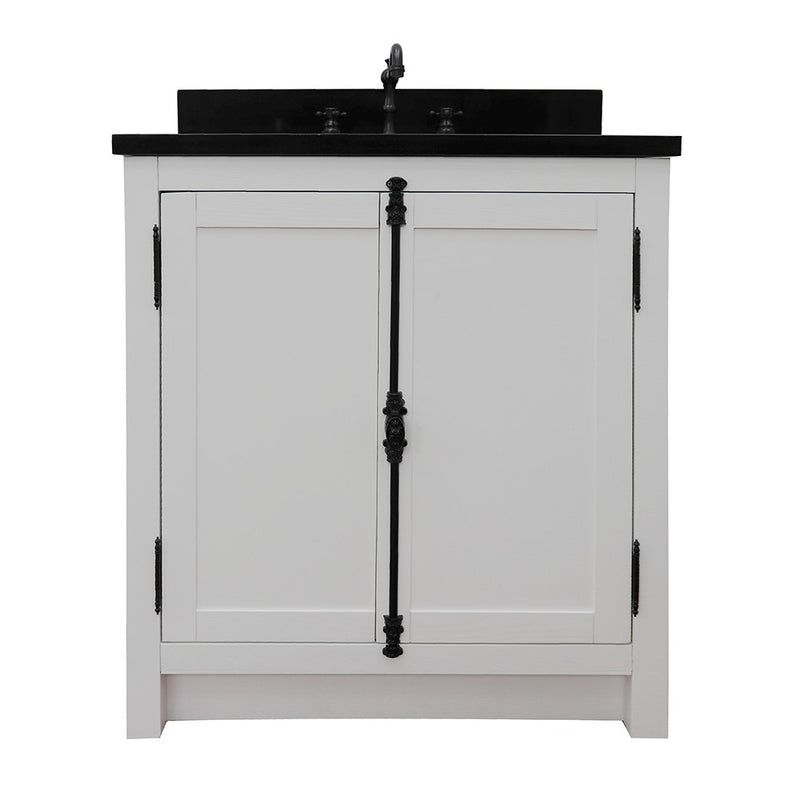 Bellaterra Home 400100-GA-BGO Plantation 31" vanity, Glacier Ash, Black Galaxy granite top, front