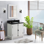 Bellaterra Home 400100-GA-BGO Plantation 31" vanity, Glacier Ash, Black Galaxy granite top, installed in a bathroom