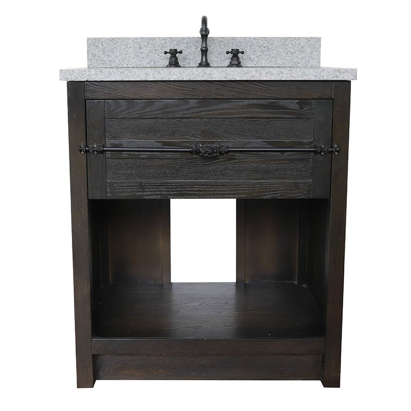 Bellaterra Home 400101-BA-GYO Plantation 31" vanity, Brown Ash, gray granite top, front