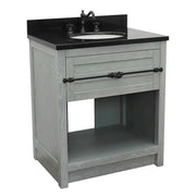Bellaterra Home 400101-GYA-BGO Plantation 31" vanity, Gray Ash, Black Galaxy granite top, front view on a white background