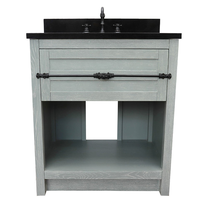 Bellaterra Home 400101-GYA-BGO Plantation 31" vanity, Gray Ash, Black Galaxy granite top, front