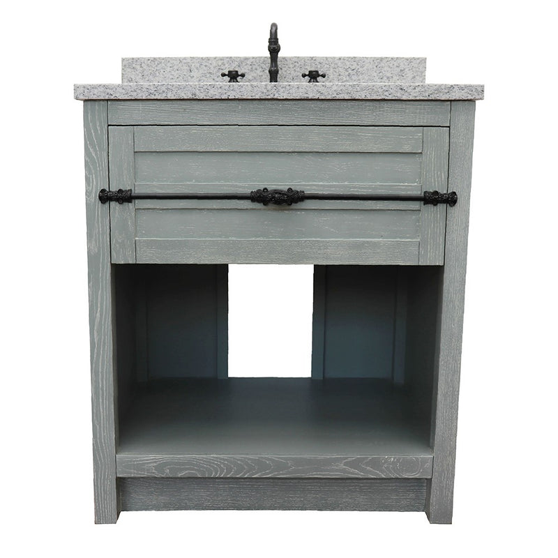 Bellaterra Home 400101-GYA-GYR Plantation 31" vanity, Gray Ash, gray granite top, front