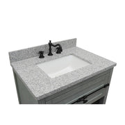 Bellaterra Home 400101-GYA-GYR Plantation 31" vanity, Gray Ash, gray granite top, countertop and sink close-up