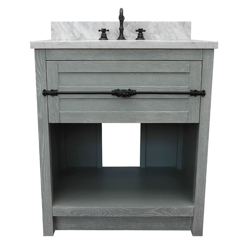 Bellaterra Home 400101-GYA-WMR Plantation 31" vanity, Gray Ash, White Carrara marble top, front