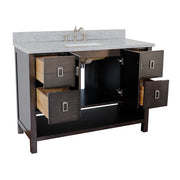 Bellaterra Home 400300-SB-GYR Monterey 49" vanity, Silvery Brown, gray granite top, angled view with doors open showing the
