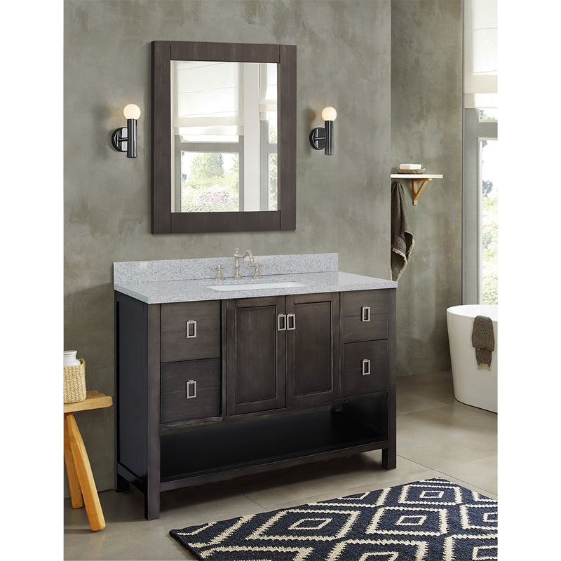 Bellaterra Home 400300-SB-GYR Monterey 49" vanity, Silvery Brown, gray granite top, installed in a bathroom