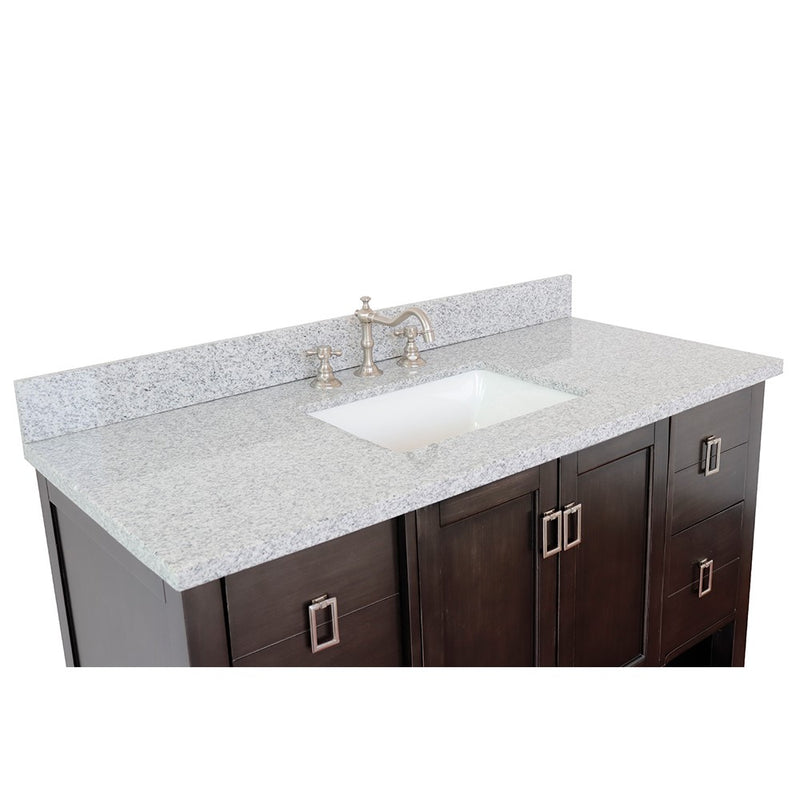 Bellaterra Home 400300-SB-GYR Monterey 49" vanity, Silvery Brown, gray granite top, countertop and sink close-up
